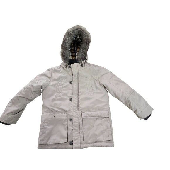 SOLOCOTE Kids Winter Jacket, Beige, Size 5/6Y, Faux Fur Hooded Warm Coat